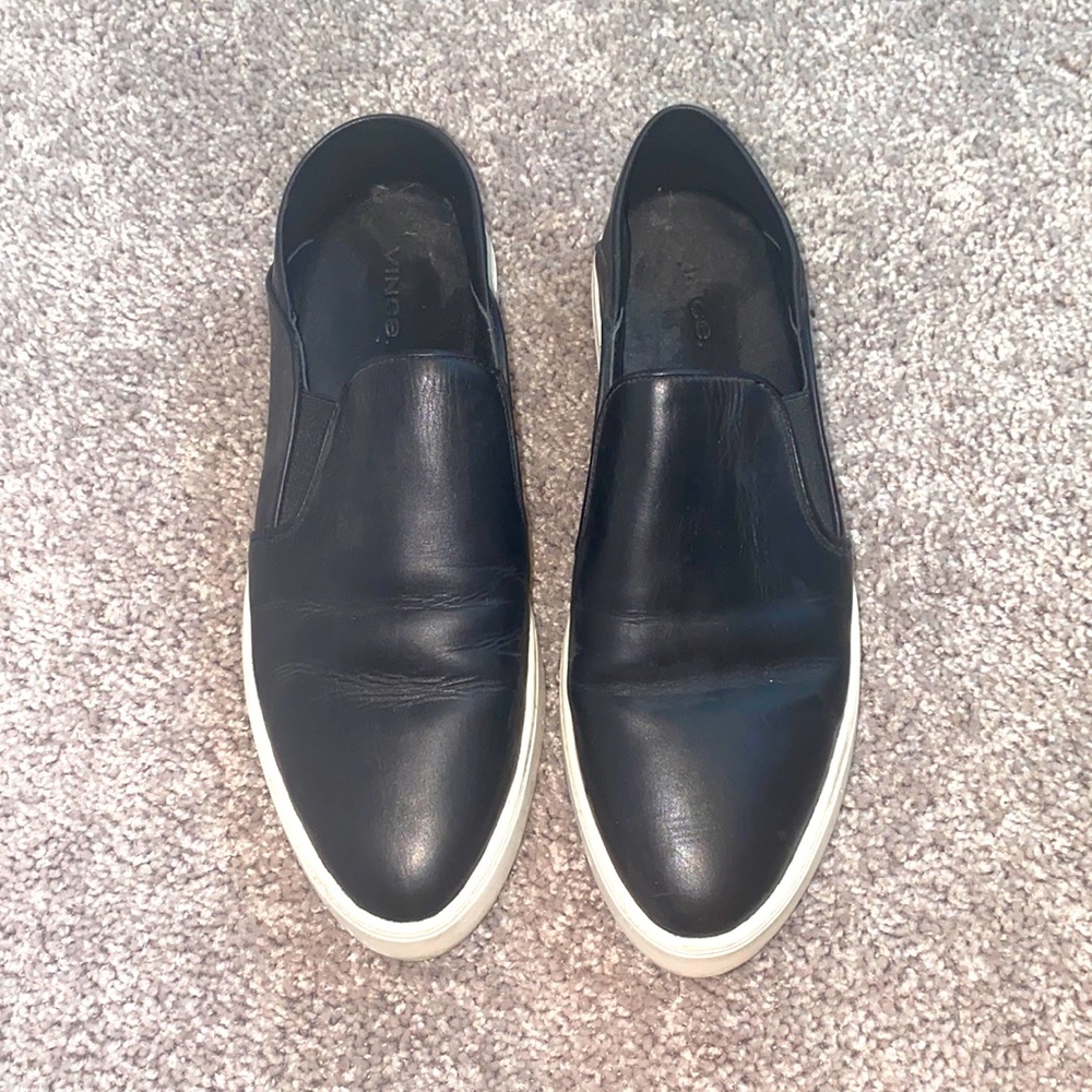 Vince black leather slides tennis shoes, size 7.5